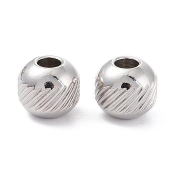 201 Stainless Steel Beads, Round with Twill, Stainless Steel Color, 8x7mm, Hole: 2.5mm