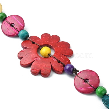 Dyed Natural Coconut Flower & Flat Round Beaded Necklaces(NJEW-B088-02)-4