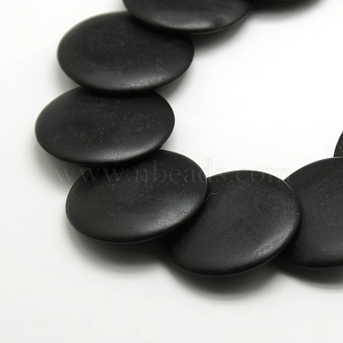 Natural Flat Round Black Stone Beads Strands(G-P062-42)-3