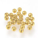 316 Surgical Stainless Steel Crimp Beads, Lead Free & Cadmium Free & Nickel Free, Ion Plating(IP), Rondelle, Real 18K Gold Plated, 3x2mm, Hole: 1.8mm(X-STAS-F117-03G-C)
