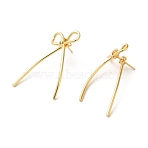 Brass Stud Earrings for Women, Bowknot, Real 18K Gold Plated, 39.5x20mm(EJEW-M251-06G)