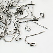 Brass Earring Hooks, Ear Wire, Lead Free and Cadmium Free, Gunmetal, Size: about 11mm wide, 22mm long, 0.75mm thick, Ball: 2mm in diameter(J0JQN-B)