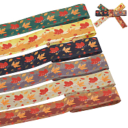 6 Yards 6 Color Autumn Double-Sided Printed Polyester Ribbon, Maple Leaf Pattern, Mixed Color, 1-1/2~1-5/8 inch(37~40mm), 1 yard/color(OCOR-BC0005-37)