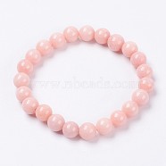 Natural Mashan Jade Beaded Stretch Bracelet, Dyed, Round, Misty Rose, 2 inch(5cm), Beads: 8mm(BJEW-P207-08-8mm)