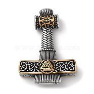 Ion Plating(IP) Viking 304 Stainless Steel Pendants, Thor's Hammer with Valknut Charm, Antique Silver & Antique Golden, 47x33.5x9mm, Hole: 5mm(STAS-D014-07AG)