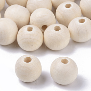 Natural Unfinished Wood Beads, Waxed Wooden Beads, Smooth Surface, Round, Floral White, 12mm, Hole: 2.5mm(WOOD-S651-A12mm-LF)
