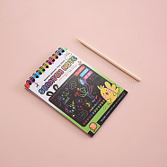 Scratch Rainbow Painting Art Spiral Notebook, DIY Scratch Art Paper, with Bamboo Sticks, Green Yellow, 14x10.5cm(KICR-PW0001-010D)