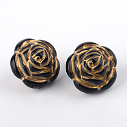 Rose Plating Acrylic Beads, Golden Metal Enlaced, Black, 26x22mm, Hole: 2mm, about 86pcs/500g(PACR-Q102-01B)