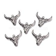 304 Stainless Steel Pendants, OX Head, Antique Silver, 24x25x4mm, Hole: 1.6mm(STAS-F263-10AS)