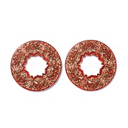 Plating Acrylic Pendants, Metal Enlaced, Hollow Flat Round/Donut Charms, Orange Red, 58x5mm, Hole: 2mm, about 42pcs/500g(OACR-P007-12)