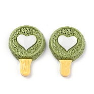 Opaque Resin Cabochons, Lollipop with Heart, Yellow Green, 35.5x25x10mm(CRES-B001-19C)