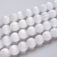 Natural Selenite Beads Strands, Round, 10~10.5mm, Hole: 1mm, about 37pcs/Strand, 15.35 inch(39cm)(G-L552H-16B)