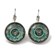Flower Glass Leverback Earrings with Brass Earring Pins, Medium Sea Green, 29mm(EJEW-Q798-01P)