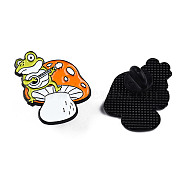 Frog with Mushroom Enamel Pin, Electrophoresis Black Plated Alloy Animal Badge for Backpack Clothes, Nickel Free & Lead Free, Dark Orange, 31x27mm, Pin: 1.2mm(JEWB-N007-237)