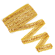 Sparkle Style Purl Polyester Ribbons, Sequin, Gold, 1-3/8 inch(36mm), about 14.22 Yards(13m)/Card(OCOR-WH0074-38)