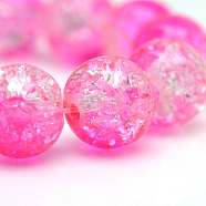 Baking Painted Crackle Glass Beads Strands, Round, Hot Pink, 10mm, Hole: 1.3~1.6mm, about 80pcs/strand, 31.4 inch(X-CCG-S001-10mm-09)