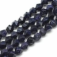 Synthetic Blue Goldstone Beads Strands, Star Cut Round Beads, Faceted, 7.5~8x6.5~7mm, Hole: 1.5mm, about 46pcs/strand, 15.5 inch(G-S149-11-8mm)