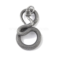 316 Surgical Stainless Steel Pendants, with Jump Ring, Snake Charm, Antique Silver, 50x27.5x10.5mm, Hole: 7mm(STAS-E212-25A-AS)