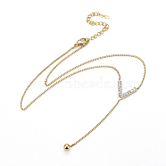 304 Stainless Steel Curb Chains Chevron Lariat Necklaces, with Rhinestone and Lobster Claw Clasps, Golden, 13.5 inch(34.5cm), 1.5mm, 0.8mm(NJEW-F267-23G)