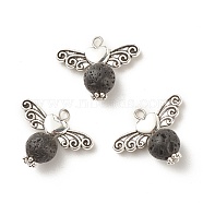 Natural Lava Rock Pendants, with Antique Silver Plated Alloy Wings, Angel, Black, 18.5x23.5x8~9mm, Hole: 2.2mm(PALLOY-JF01424-01)