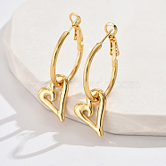 304 Stainless Steel Dangle Hoop Earrings, Heart, Real 18K Gold Plated, 40x15mm(SU2975-1)