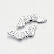 Nickel Free & Lead Free Alloy Beads, Long-Lasting Plated, Wing, Silver Color Plated, 7x20x3mm, Hole: 1mm(PALLOY-J471-34S-FF)