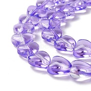 Transparent Glass Beads Strand, Heart, Dark Violet, 7.5~8.5x8~8.5x4~4.5mm, Hole: 1mm, about 44~45pcs/strand, 12.56~12.87 inch(31.9~32.7cm)(GLAA-F112-01B)