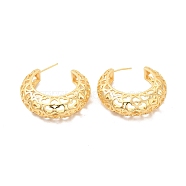 Rack Plating Brass Hollow Out Heart Stud Earrings, Round Half Hoop Earrings for Women, Lead Free & Cadmium Free, Real 18K Gold Plated, 33.5x11mm, Pin: 0.8mm(EJEW-F308-04G)