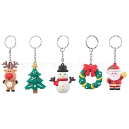 Christmas Theme PVC Plastic Keychains, with Iron Split Key Rings, Mixed Shapes, 9.5~11.2cm, about 5Pcs/Set(KEYC-JKC00781-01)