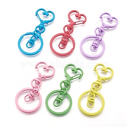 Iron Heart Split Key Rings, Keychain Clasp Findings, Lead Free & Nickel Free, Mixed Color, 68x30x6mm(IFIN-F151-03-FF)
