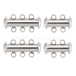 4Sets 2 Style 304 Stainless Steel Slide Lock Clasps, Peyote Clasps, 2-Strand, 4-Hole & 3-Stand, 6-Hole, Tube, Stainless Steel Color, 15~20x10x6.5mm, Hole: 1.8mm, 2sets/style(STAS-UN0035-16)