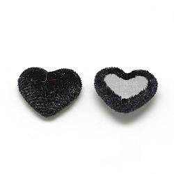 Velvet Cloth Fabric Covered Cabochons, with Aluminum Bottom, Heart, Black, 15.5x18x7mm(WOVE-S084-14A)