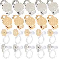 40Pcs 4 Styles 304 Stainless Steel Clip-on Earring Findings, Earring Settings, Flat Round, Golden & Stainless Steel Color, 9~16x10~12x5~7mm, Hole: 1mm, 10Pcs/style(STAS-SC0008-32)