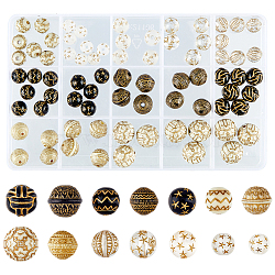 13 Style Plating Acrylic Beads, Metal Enlaced, Round, Golden Plated, Mixed Color, 14mm, Hole: 1mm, about 90pcs/box(OACR-HY0001-03)