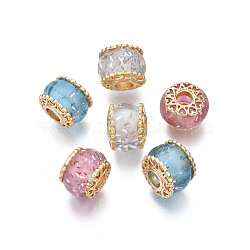 Rack Plating Alloy European Beads, with Resin and Sequins, Large Hole Beads, Cadmium Free & Lead Free, Rondelle, Golden, Mixed Color, 13.5x11mm, Hole: 4.5mm(MPDL-N039-199-G)