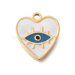 PVD Vacuum Plating 201 Stainless Steel Charms, with Enamel, Eye Charm, Real 18K Gold Plated, Heart, 11x10x1mm, Hole: 1.2mm(STAS-C111-15C)