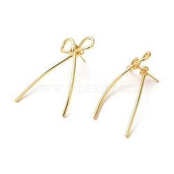 Brass Stud Earrings for Women, Bowknot, Real 18K Gold Plated, 39.5x20mm(EJEW-M251-06G)