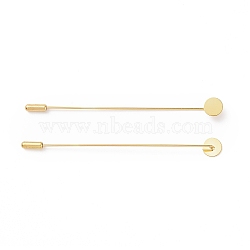 Brass Lapel Pin Base Settings, with Round Tray, Golden, 101~104mm, Pin: 1mm, Tray: 10mm(KK-I693-02E-G)