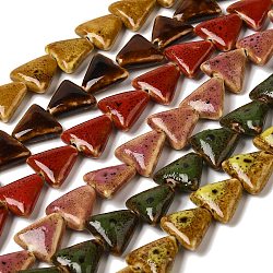 Handmade Porcelain Beads Strands, Triangle, Mixed Color, 16~17x17~18x6~7mm, Hole: 1.5~2mm, about 24pcs/strand, 15.35''(39cm)(PORC-P028-01B)