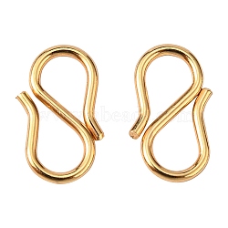 304 Stainless Steel S Hook Clasps, Real 18K Gold Plated, 12.5x6.5x1mm, Hole: 3~3.5mm(STAS-F227-16-G)