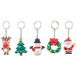 Christmas Theme PVC Plastic Keychains, with Iron Split Key Rings, Mixed Shapes, 9.5~11.2cm, about 5Pcs/Set(KEYC-JKC00781-01)