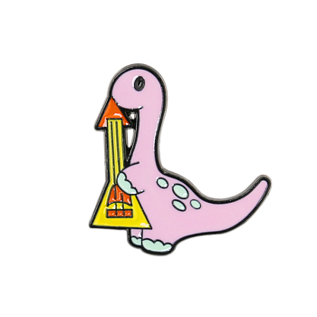 Dinosaur with Music Instrument Enamel Pin, Alloy Brooch for Backpack Clothes, Pink, 30x28mm