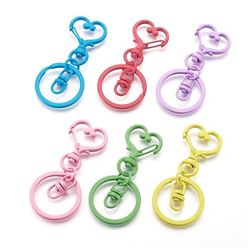Iron Heart Split Key Rings, Keychain Clasp Findings, Lead Free & Nickel Free, Mixed Color, 68x30x6mm