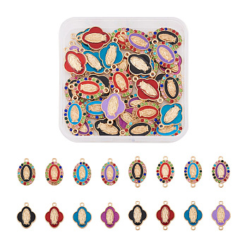 DIY Jewelry Making Finding Kits, Including Zinc Alloy Enamel Connector Charms & Pendants, Oval & Flower with Virgin Pattern, Mixed Color, 20~23x13~14x2~3mm, Hole: 1.5~1.6mm, 32Pcs/box