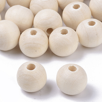 Natural Unfinished Wood Beads, Waxed Wooden Beads, Smooth Surface, Round, Floral White, 12mm, Hole: 2.5mm