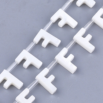 Natural Freshwater Shell Beads, Top Drilled Beads, White, Letter.F, 10x6x3mm, Hole: 0.8mm