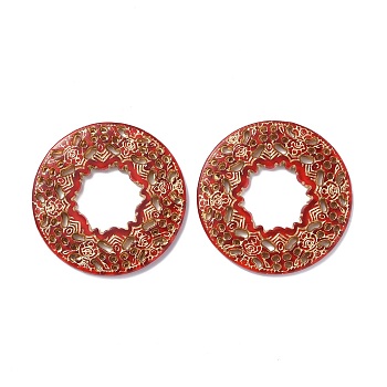 Plating Acrylic Pendants, Metal Enlaced, Hollow Flat Round/Donut Charms, Orange Red, 58x5mm, Hole: 2mm, about 42pcs/500g