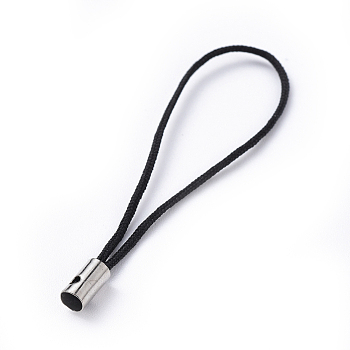 Mobile Phone Strap, Colorful DIY Cell Phone Straps, Nylon Cord Loop with Alloy Ends, Black, 50~60mm