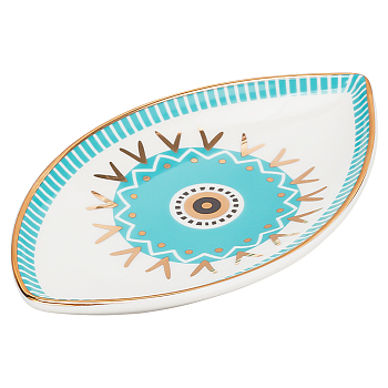 Porcelain Jewelry Tray, Storage Display Plate for Earring Necklace Bracelet, Eye with Evil Eye, Light Sky Blue, 92x154x20mm