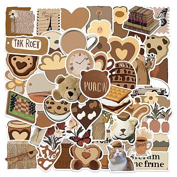 50Pcs Retro PVC Self Adhesive Cartoon Stickers, Waterproof Decals for Laptop, Bottle, Luggage Decor, Camel, 31~66x20.5~73.5x0.2mm